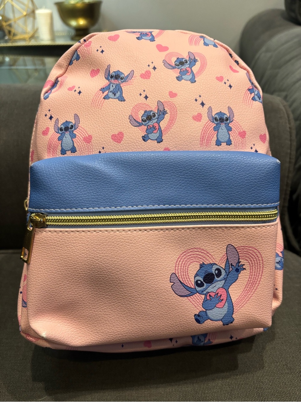 Kids Pink & Blue Character Mini Backpack - Cute Heart Print